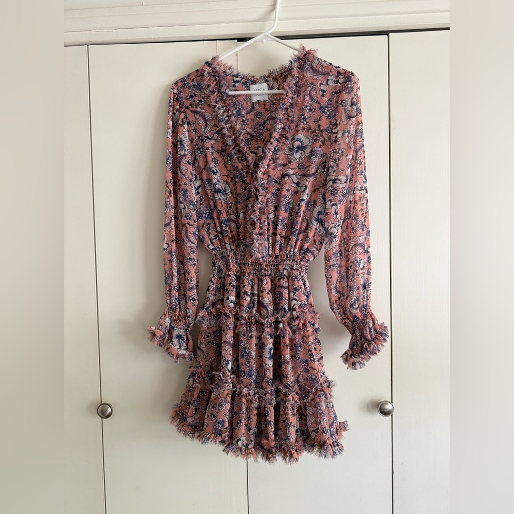 MISA Pink and Blue Floral Long Sleeve Dress